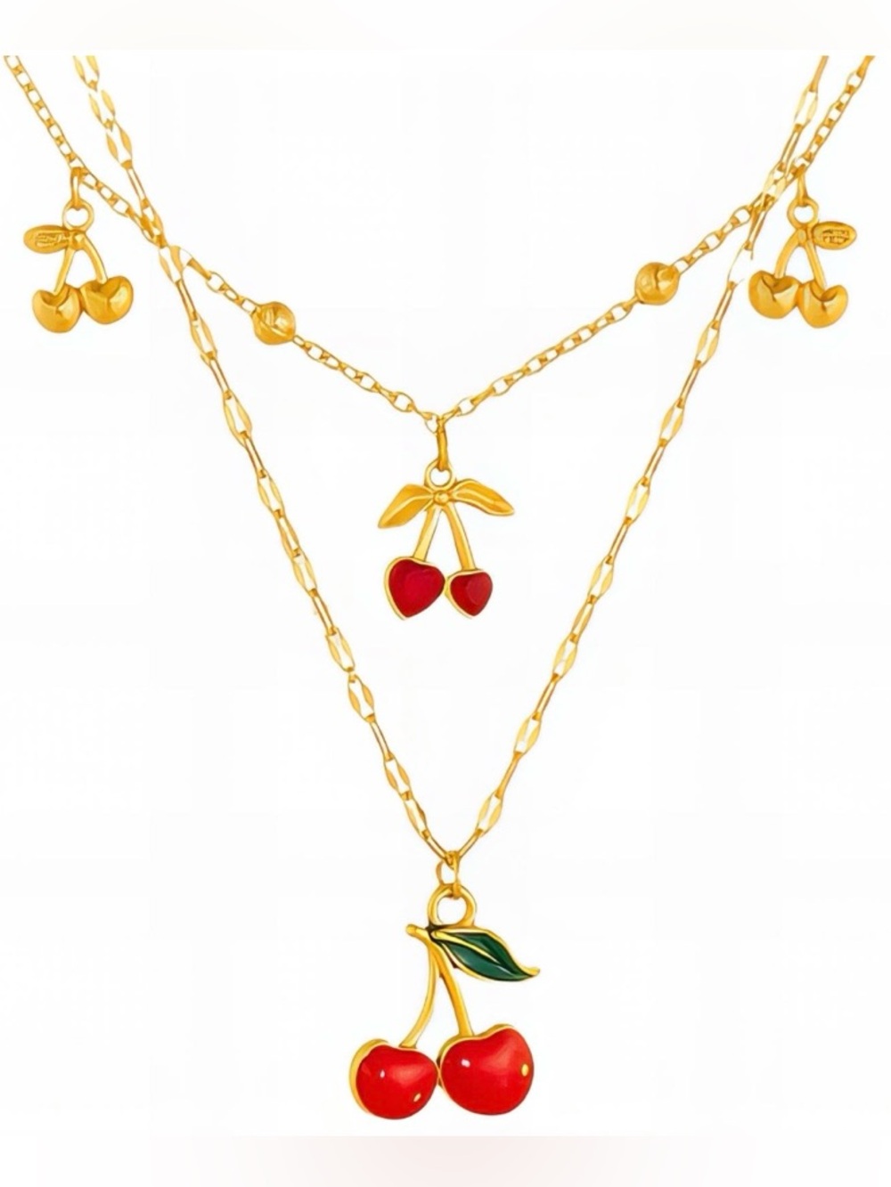 Cherry 18K Gold Plated Pendant Layered Necklace